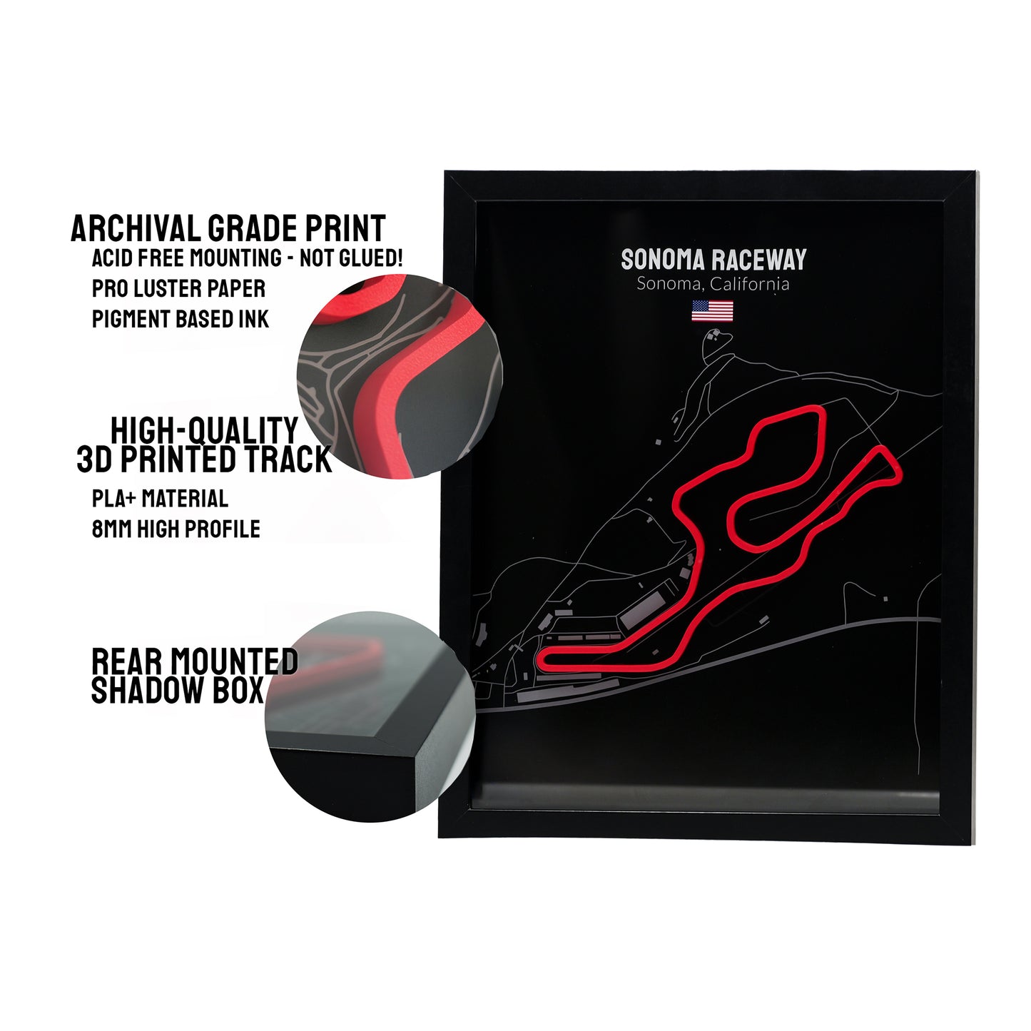 Sonoma Raceway - 11x14 Shadow Box - Black Background