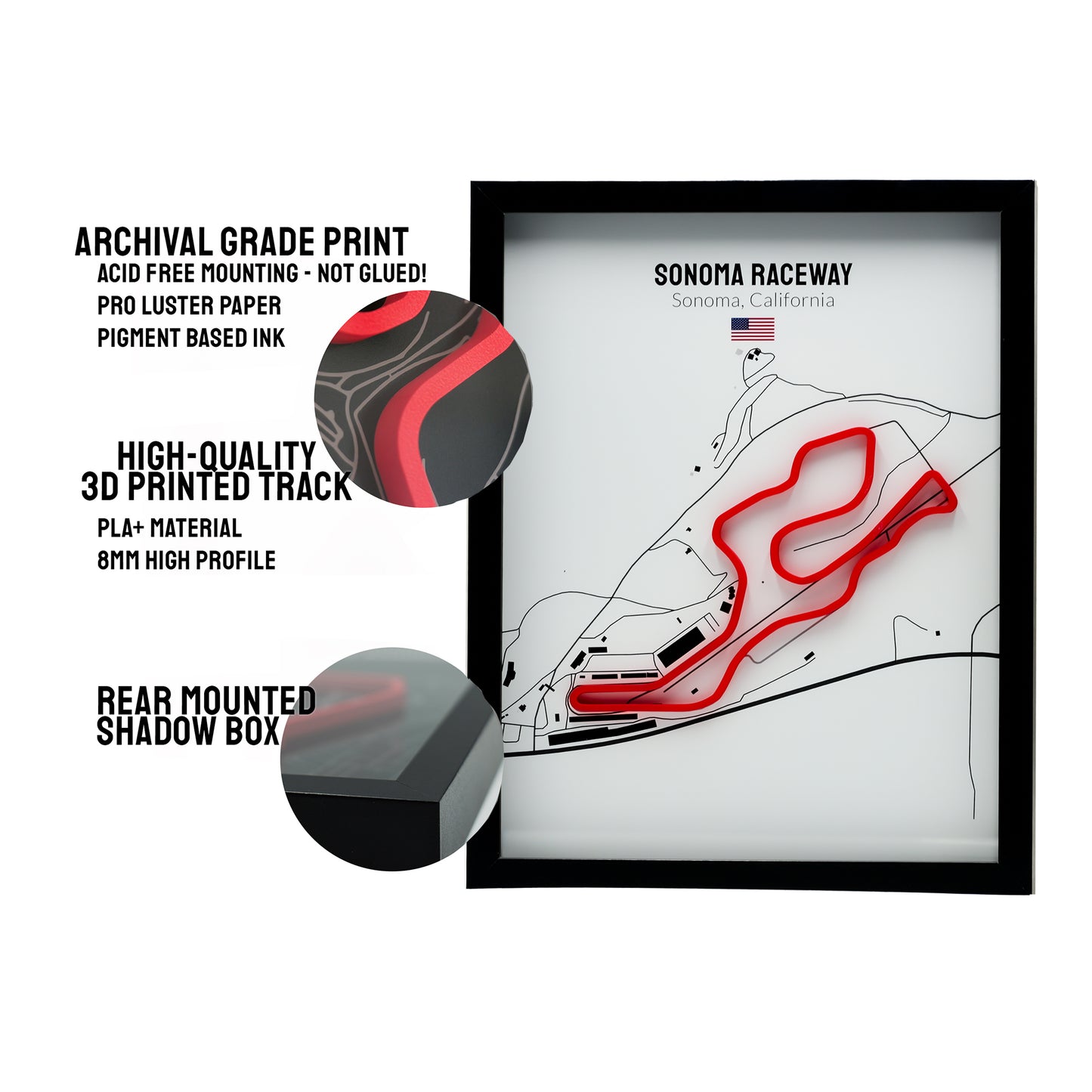 Sonoma Raceway - 11x14 Shadow Box - White Background